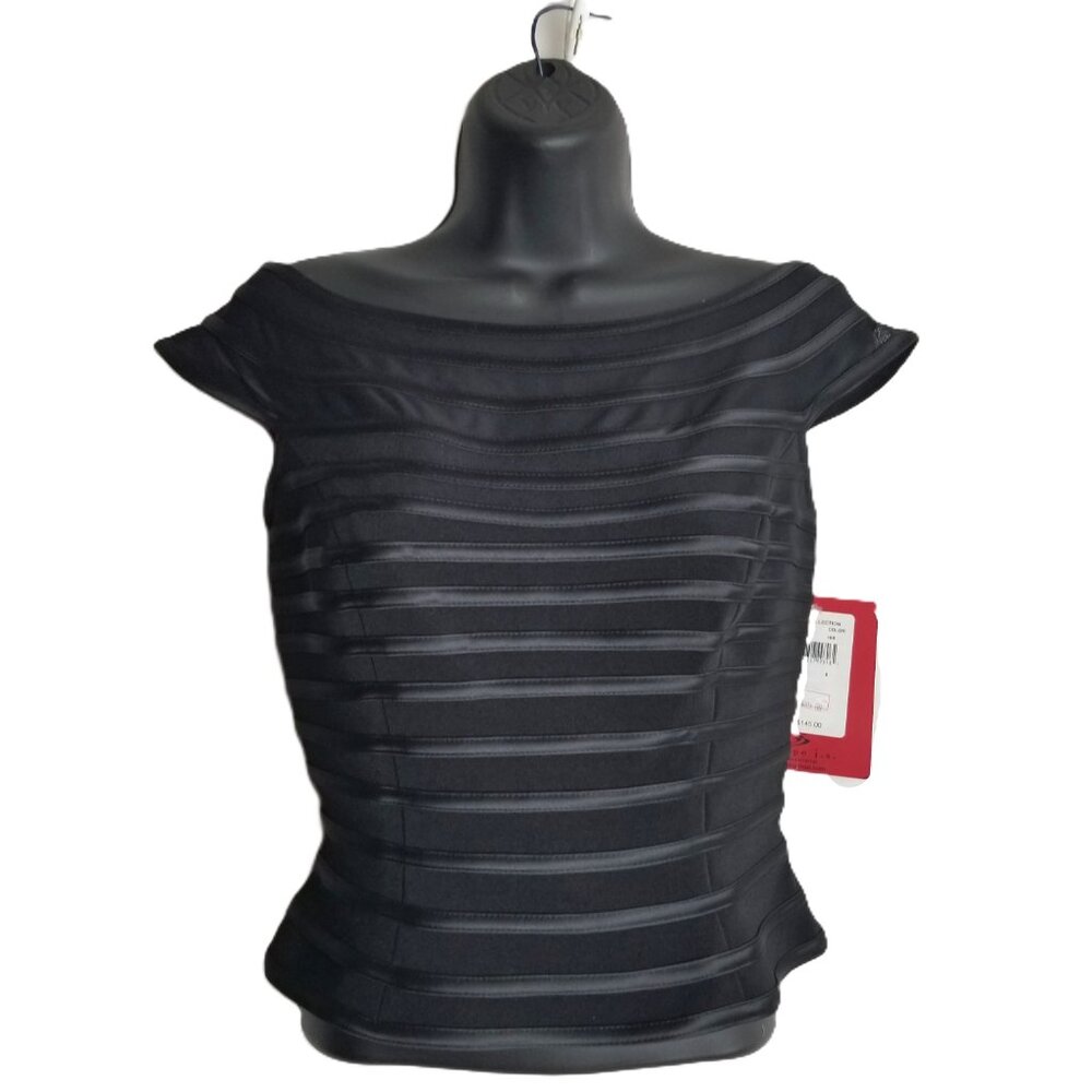 JS Collections Black Bandage Top Size 6 NWT Boat Neck Cap Sleeve Cocktail